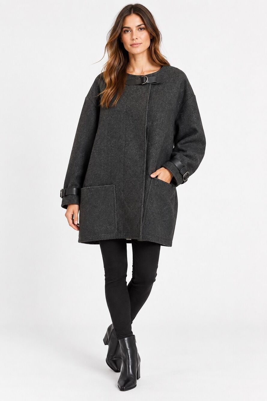 Isabel Marant Gray Wool Cotton Calf Leather Buckle Oversized Coat Size 3 L